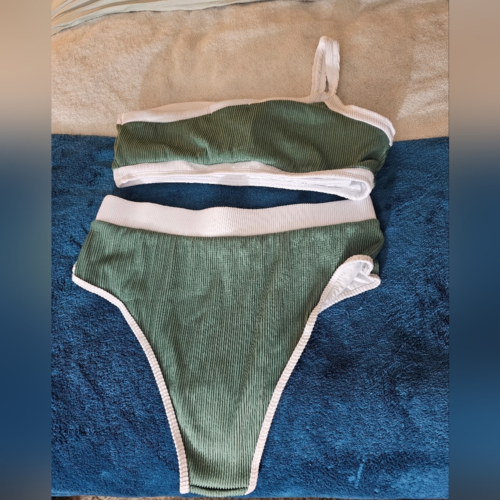 NWOT B1921 XL Ribbed High Waisted One Shoulder Bathing Suit - Picture 9 of 9